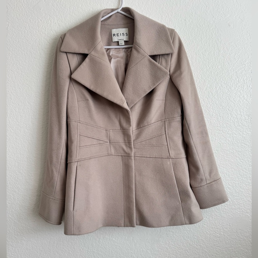 REISS Women's Taupe-Beige Panel Seam Pea Coat